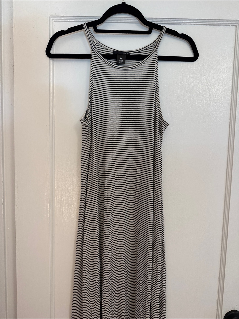 Aqua Black & White Striped Tank Maxi Dress